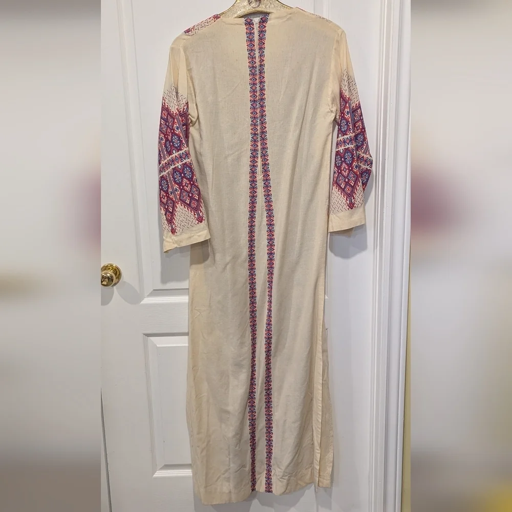 Greek Handmade Patterned Dress with Red and Blue Accents - Picture 3 of 13